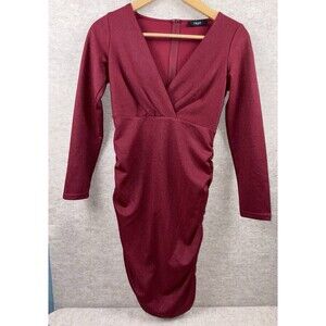Trac Women’s Size M Fitted Red Dress Plunge V-Neck Mini